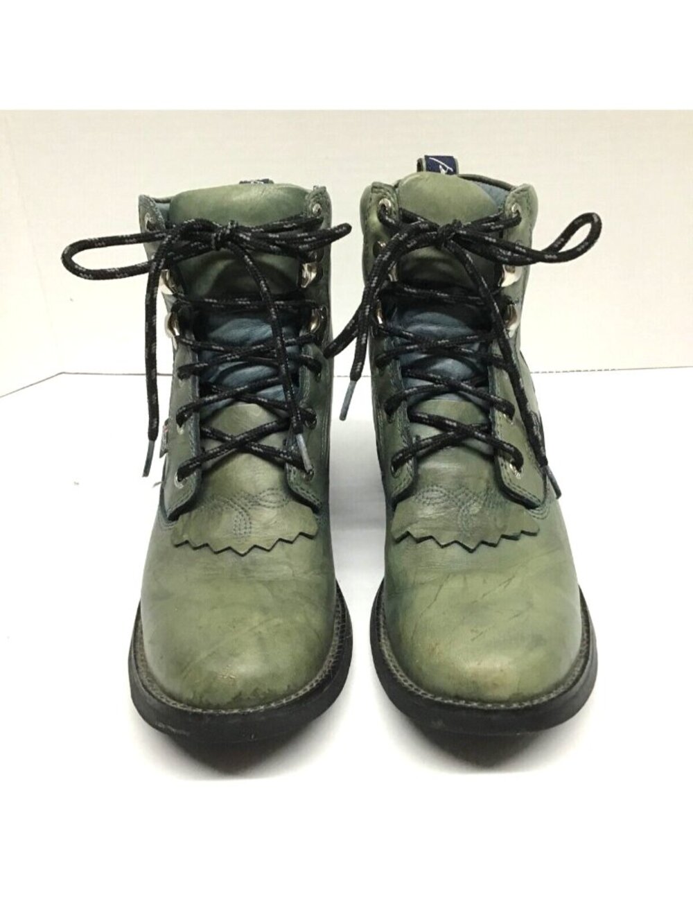 Justin George Strait Green Leather Kiltie Lace Up Boots Womens 5.5